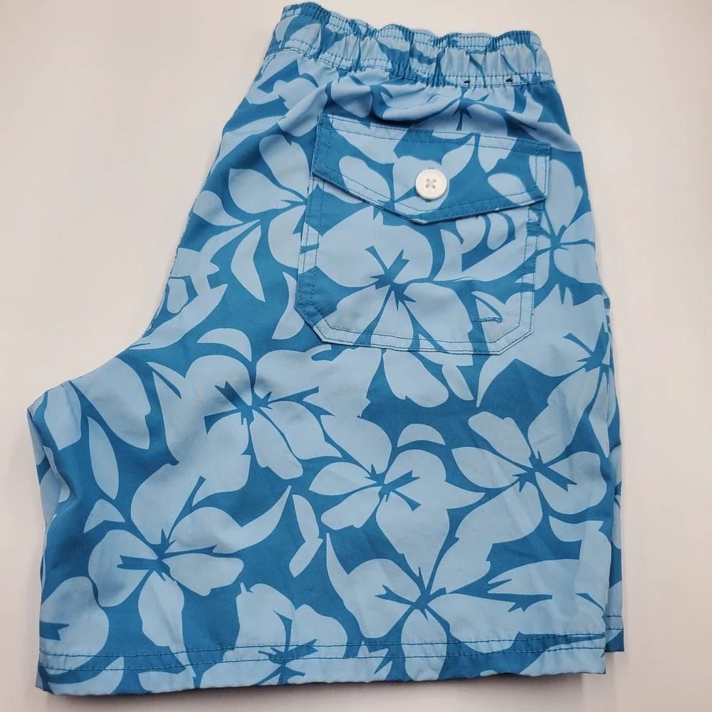 J.Crew Flex Swim Trunks Mens Medium Blue Hibiscus Floral Mesh Lined 5